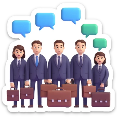 group of business managers with briefcases and digital chat bubbles, representing an online community sticker