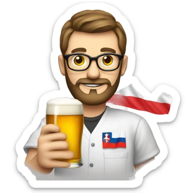 Czech nerd Programmer with beer, computer and czech flag sticker