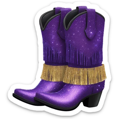 Realistic royal purple fashion cowgirl boots with sparkly shiny glitter fringe on them. sticker