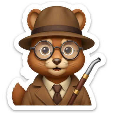 écureuil détective avec des lunettes rondes et une pipe, style emoji Apple sticker