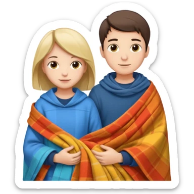 Boy and girl carrying blanket for sell sticker