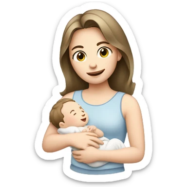 white pale brunette girl holding baby sticker