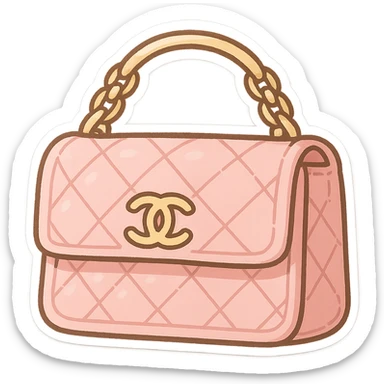 pink Chanel purse, cute and exaggerated chibi stickers style sticker