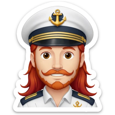 a male boat captain with long red hair no hair on face sticker