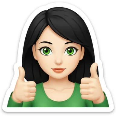 Sexy lady with black hair and green eyes thumbs up sticker