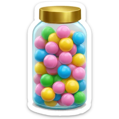 Realistic bubble gum balls in a glass jar with a gold screw on lid on the top. sticker