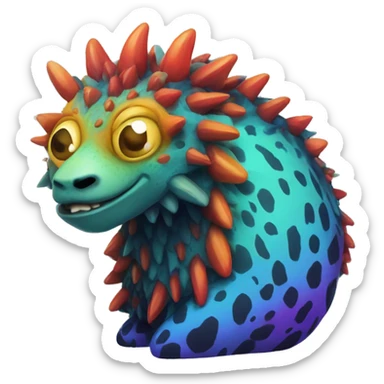 a colorful edgy vernid-fionbri-animal-creature with splash patterns full body sticker