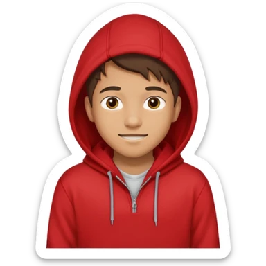 make me an emoji of an americain 19 yearold boy in a red hoodie that says "south" on it and give him with tan skin with his hands in his hands in his pocket wth a small smile with his hood on sticker