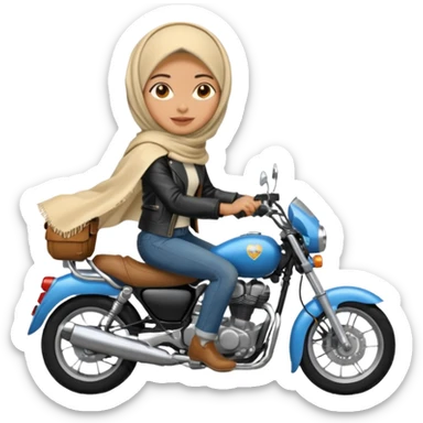 A woman wearing a cream colored pashmina hijab riding a motorbike sticker