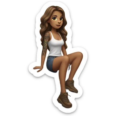 Beautiful tattooed woman long brown hair climbing rocks sticker