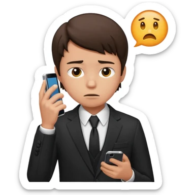 generate a brunette teen boy. dressed formally at work.  calling on a mobile, looking upset sticker