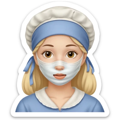 19 year old woman with a bonnet doing her skincare  sticker