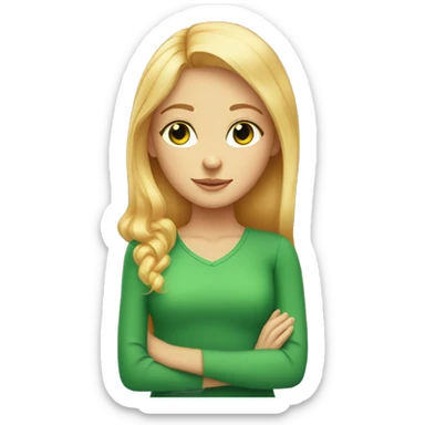 Blonde hair Girl with green eyes and orange cat sticker