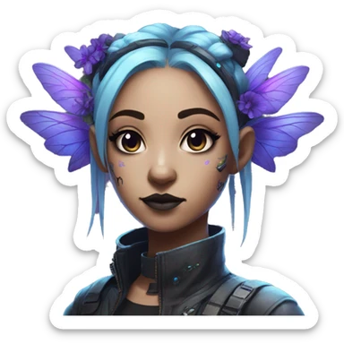 cyberpunk fairy with purple and blue floral buns sticker