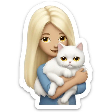 Blonde girl snuggling white Persian cat sticker