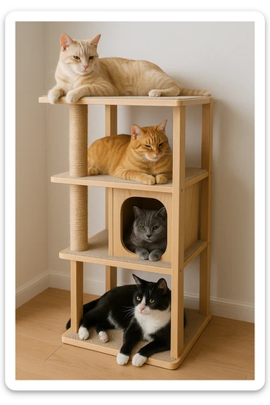 cats relaxing in a vertical playhouse sticker