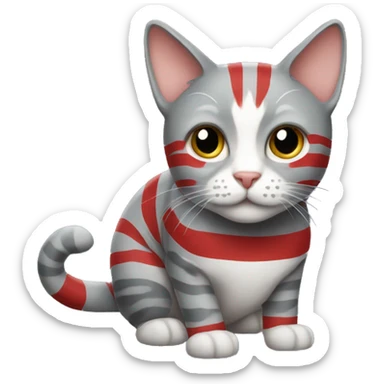 gray cat with red and white stripes  sticker