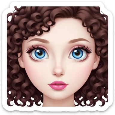 beautiful girl with big blue eyes, long lashes, pale skin, nice pink lips, and nice voluminous dark brown curls sticker