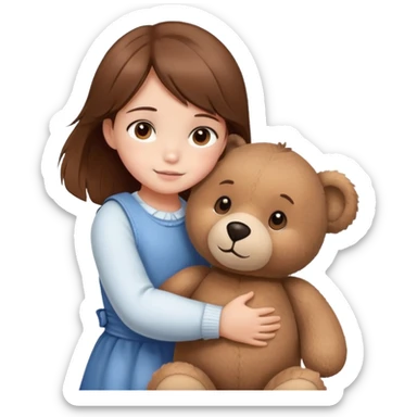 a little girl (brown hair, brown eyes) hugging a big teddy bear (bigger than the girl) sticker