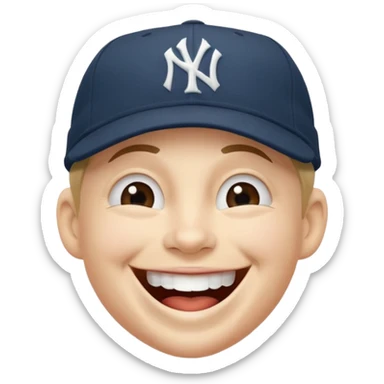 Laughing face wearing ny yankee cap sticker