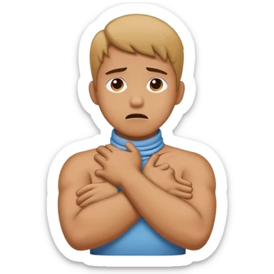 person crossed arms holding neck looking stressed choking sticker