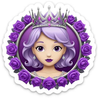 Purple shadow rose silver circle plaque with silver tiara sticker