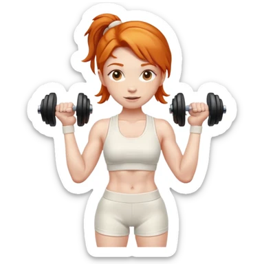 Ginger gym girl with dumbbells and cream gym clothes sticker