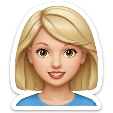 taylor swift face emoji like, smiling, just the head, round sticker