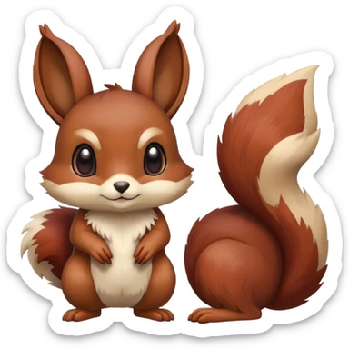 Cute cool animal hybrid Fakemon full body, dark-red-brown, beige, squirrel-eevee-bunny sticker