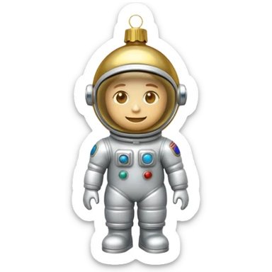 Apple iOS style 3D emoji of a vintage Soviet glass Christmas ornament shaped like a little astronaut. Shiny metallic paint, iridescent glass reflections, slightly distressed gold details. High-end
3D render, nostalgic aesthetic, isolated on a solid white background, 8k. sticker