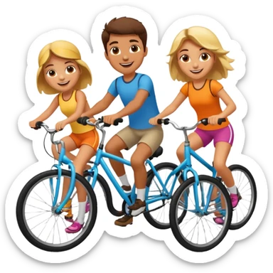 3 friend ride bike sticker