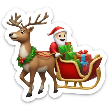 Reindeer pulling a Christmas sleigh behind it sticker