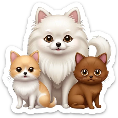 White pomeranian , black cat and Brown cat sticker