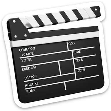 Ultra minimal black and white film clapperboard with simple stripes, clean iOS emoji style, reduced to basic geometric shapes sticker