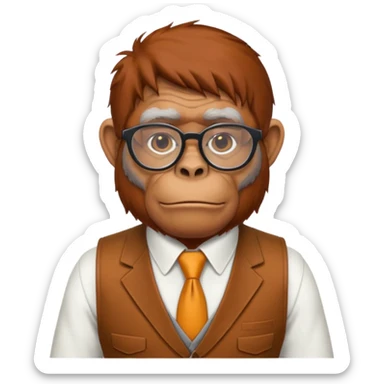 Orangutan secretary, old, glasses, vest sticker
