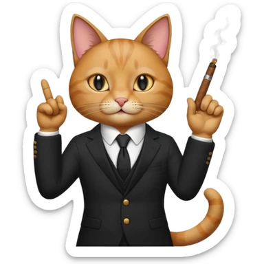 A cat in the black suite with a cigar in a paw with the other paw in the "classic" hand gesture with a "classic" face. sticker