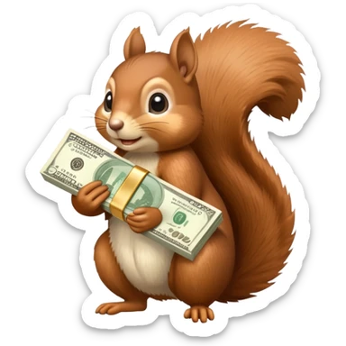 squirrel with a lot of money in the hands sticker
