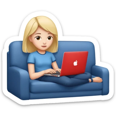 A girl is lying on the couch with a laptop, working sticker