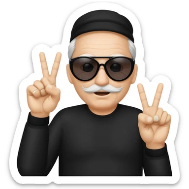 Some white old guy with a mask on and black shades with it also holding up the middle fingers sticker