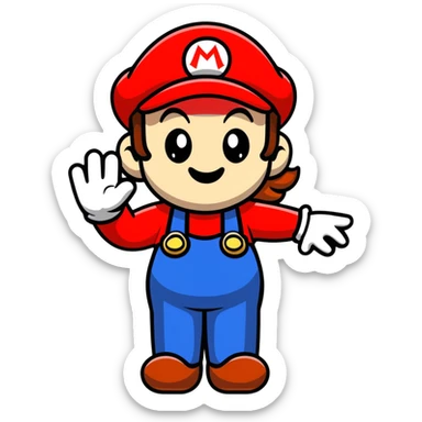female Mario waving in cute cartoon style sticker
