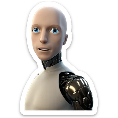 bald android with blue eyes sticker