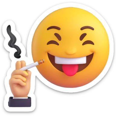 happy emoji character with a cigarette, making a good trade, expressive and cheerful sticker