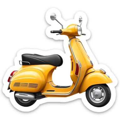 Cinematic Realistic Vespa Scooter Emoji, depicted as a stylish vintage Vespa with sleek retro design and vibrant colors, rendered with crisp textures and dynamic sunlit lighting that captures its iconic Italian charm. sticker