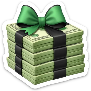 stack of money with black bow sticker