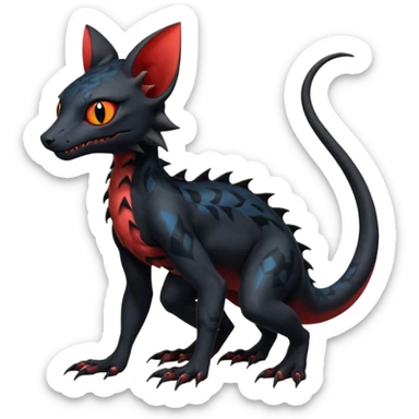 Futuristic Black Dark Abyssal Ethereal Modern Salandit-Litten-Noibat-Abyss-Lykoi-Fakémon-creature-hybrid Full Body sticker