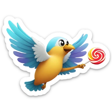 Bird flying plane with a lollipop sticker