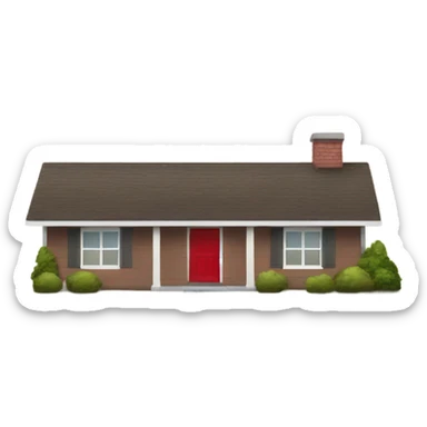 Brown colored ranch style house with a red  front door  sticker
