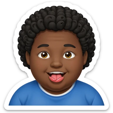 Fat teen from kosovo with flat and a little curly hair with his tongue out sticker