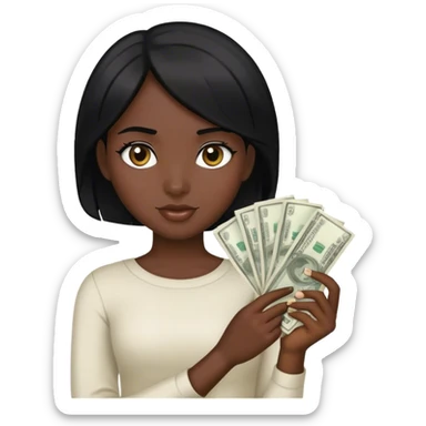 Girl black hair money sticker