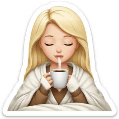 Blonde girl inside a blanket sipping coffee eyes closed sticker